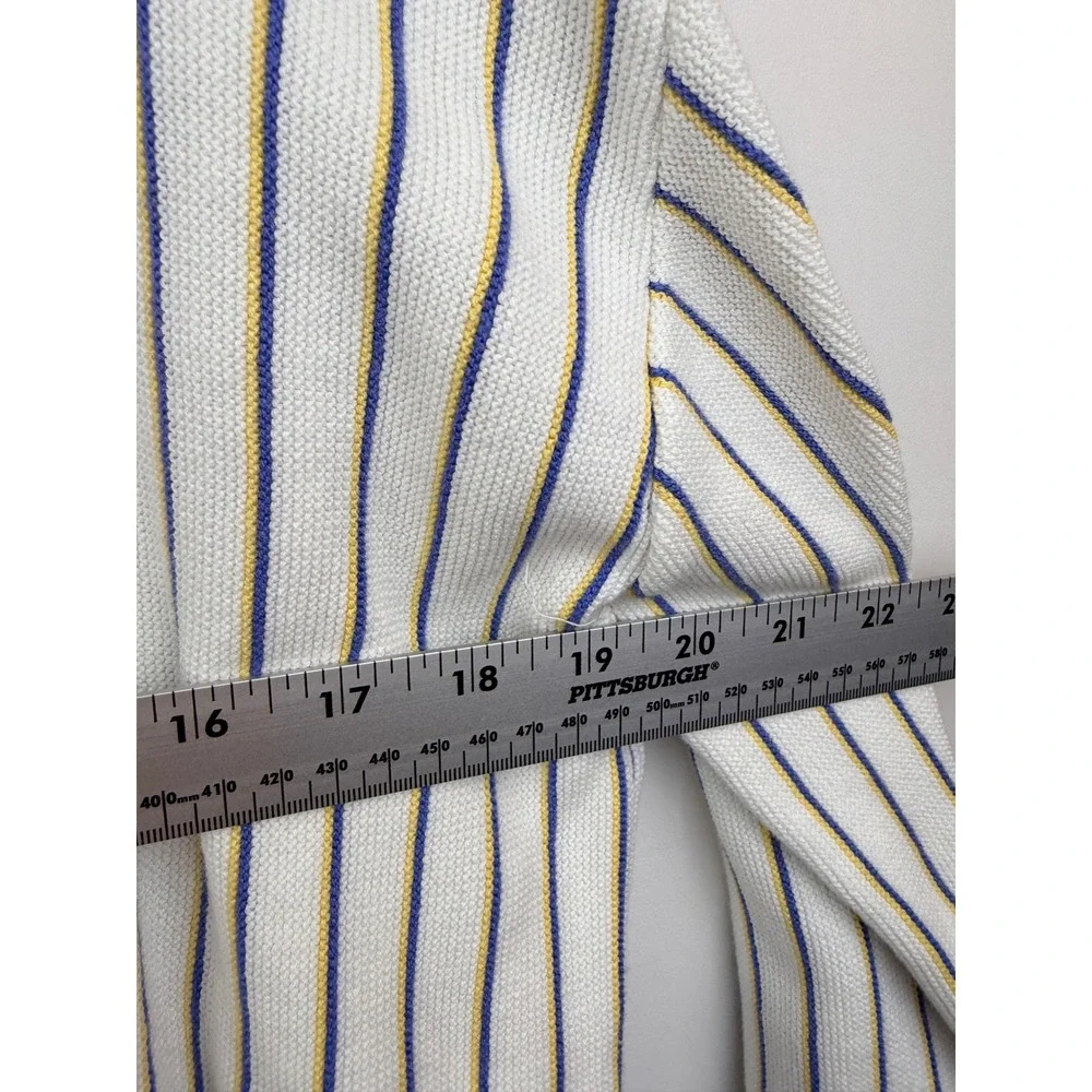 Arnold Palmer Vintage Mens White Striped V-Neck Cardigan Sweater Large